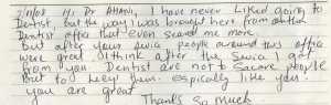 Handwritten Patient Testimonial